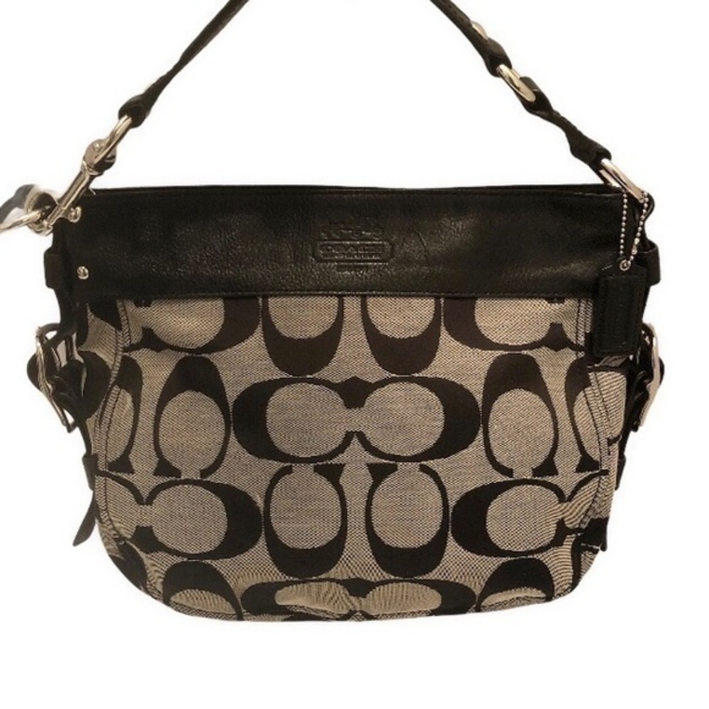 Coach 12657 vi rage y2k Zoe black gray signature jacquard Leather bag
